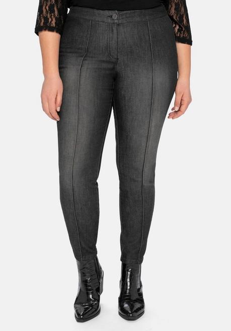 Skinny Power-Stretch-Jeans mit streckenden Biesen - black Denim - 40