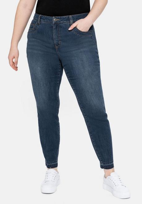 Slim Jeans mit Shaping-Shorts und offenem Saum - dark blue Denim - 40