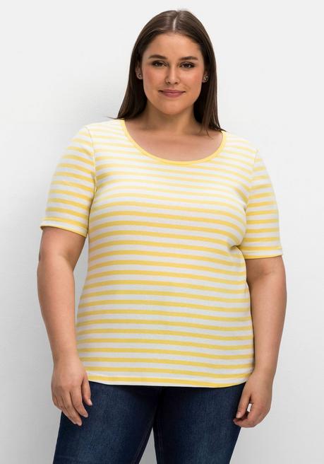 T-Shirt mit Streifen und Rundhalsausschnitt - gelb-weiß - 40/42