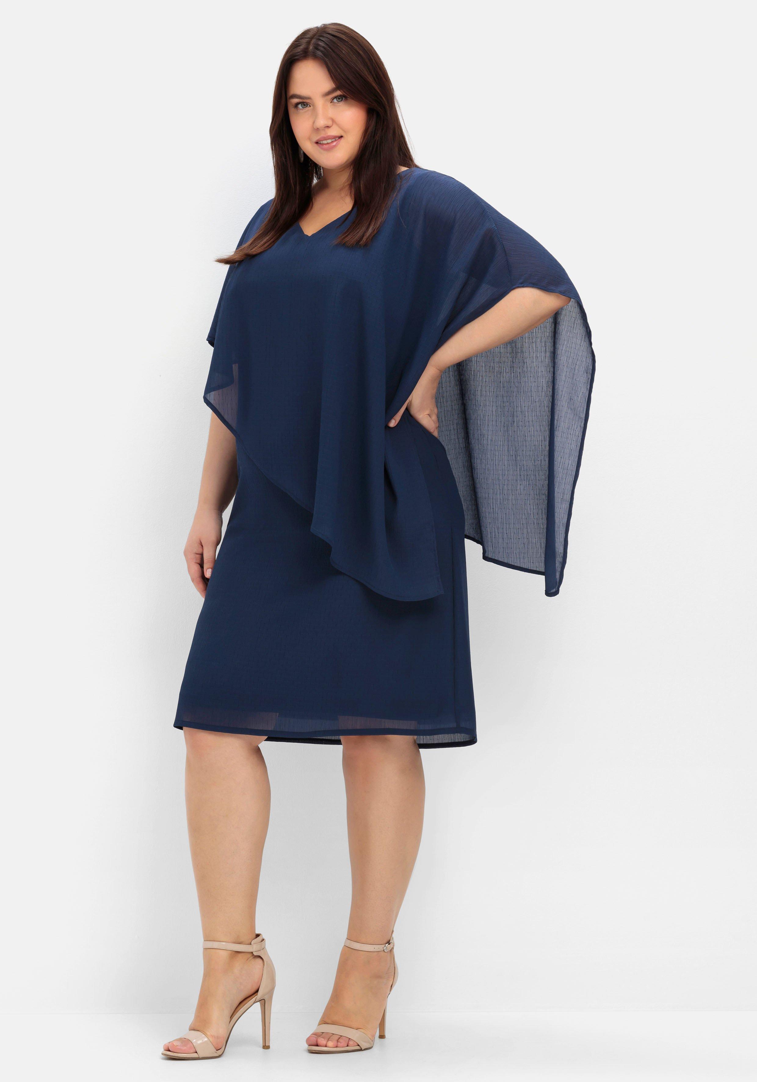 sheego Cocktailkleid mit asymmetrischem Cape, aus Chiffon - marine sheego