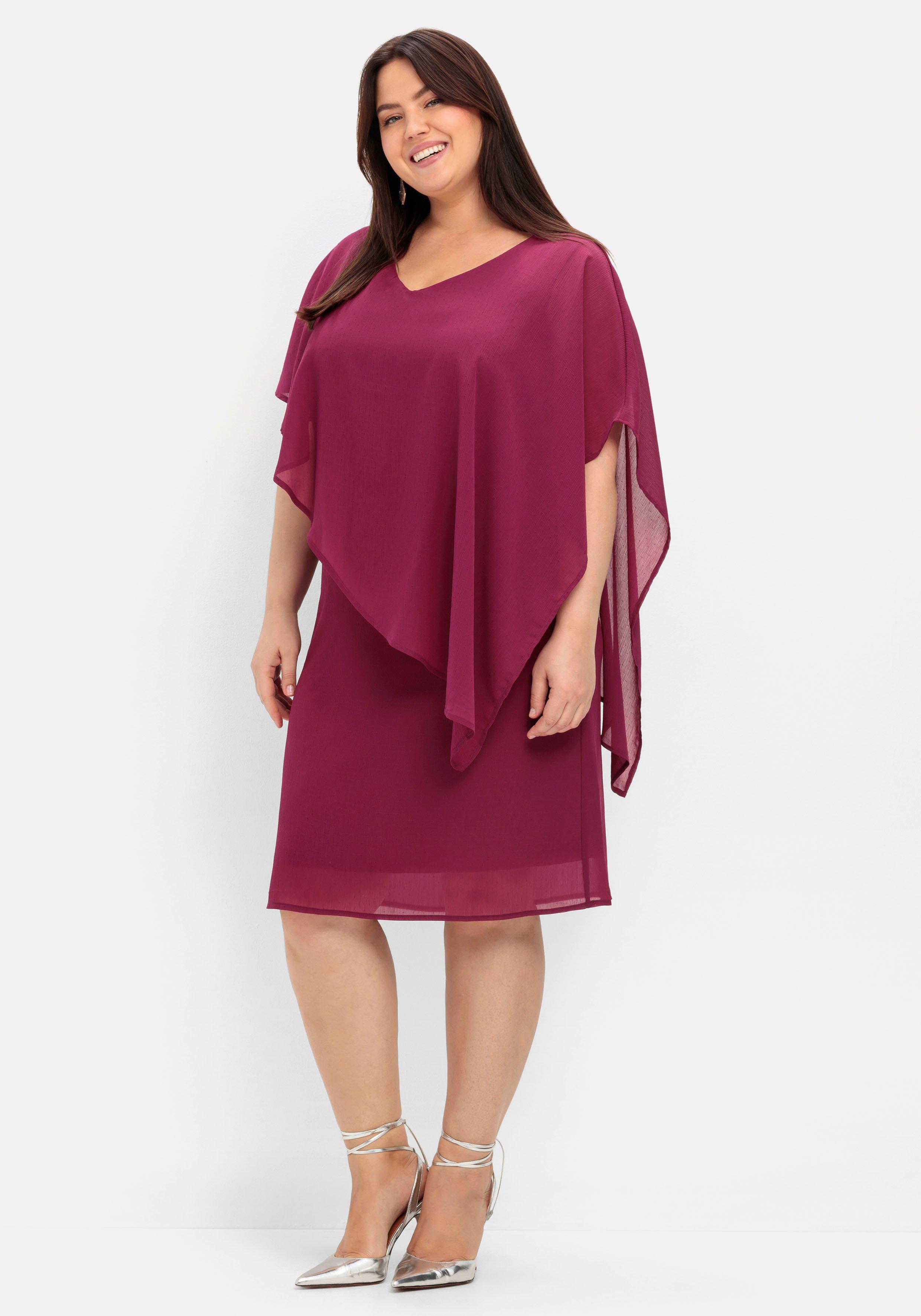 sheego Cocktailkleid mit asymmetrischem Cape, aus Chiffon - himbeere sheego