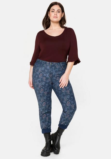 Skinny Wende-Jeans, uni und mit Blumendruck - dark blue Denim - 40