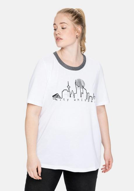 Shirt mit Frontprint und Effektgarn am Rundhalsausschnitt - weiß - 40/42
