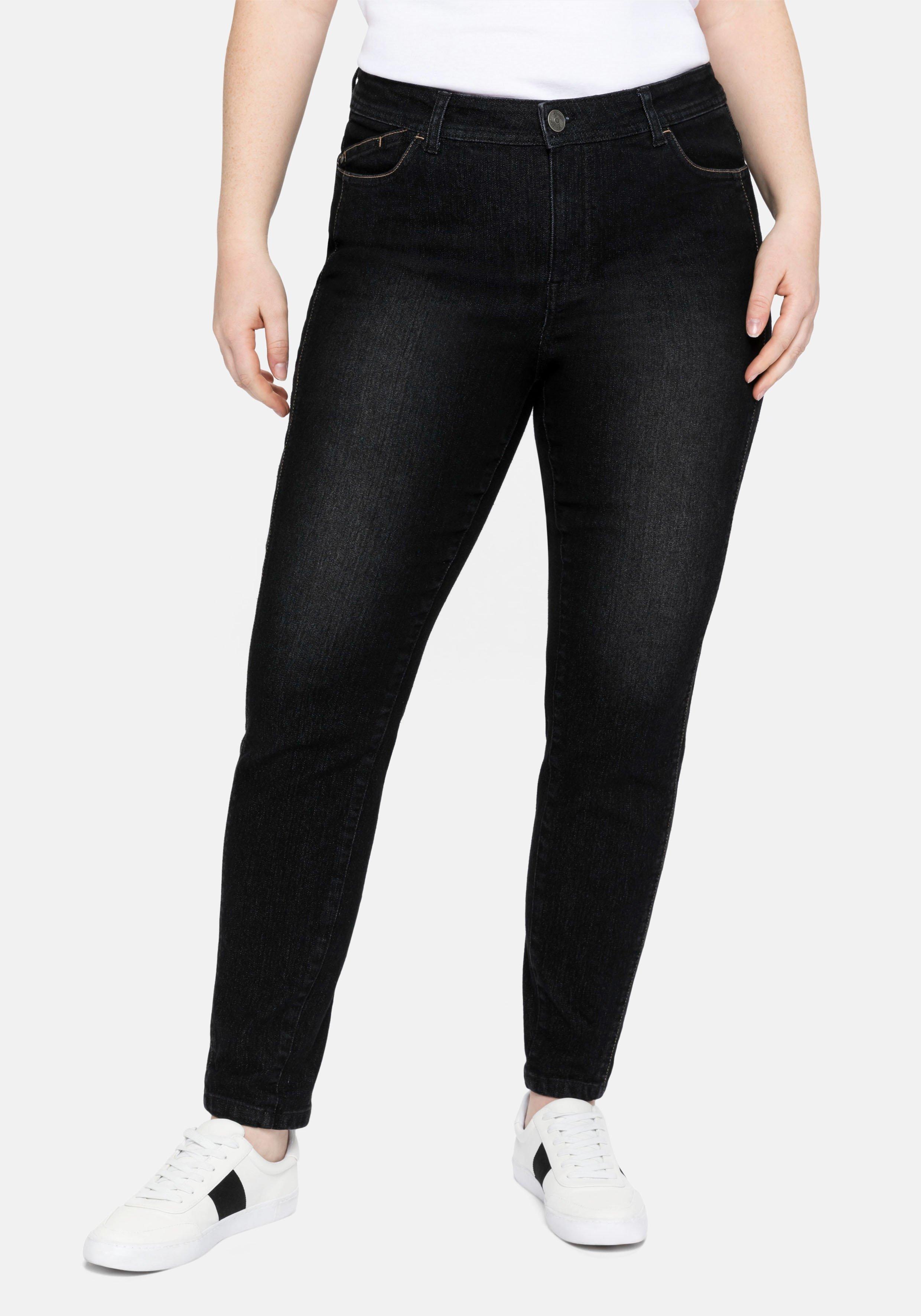 sheego Slim Jeans mit vorverlegter Teilungsnaht - black Denim sheego