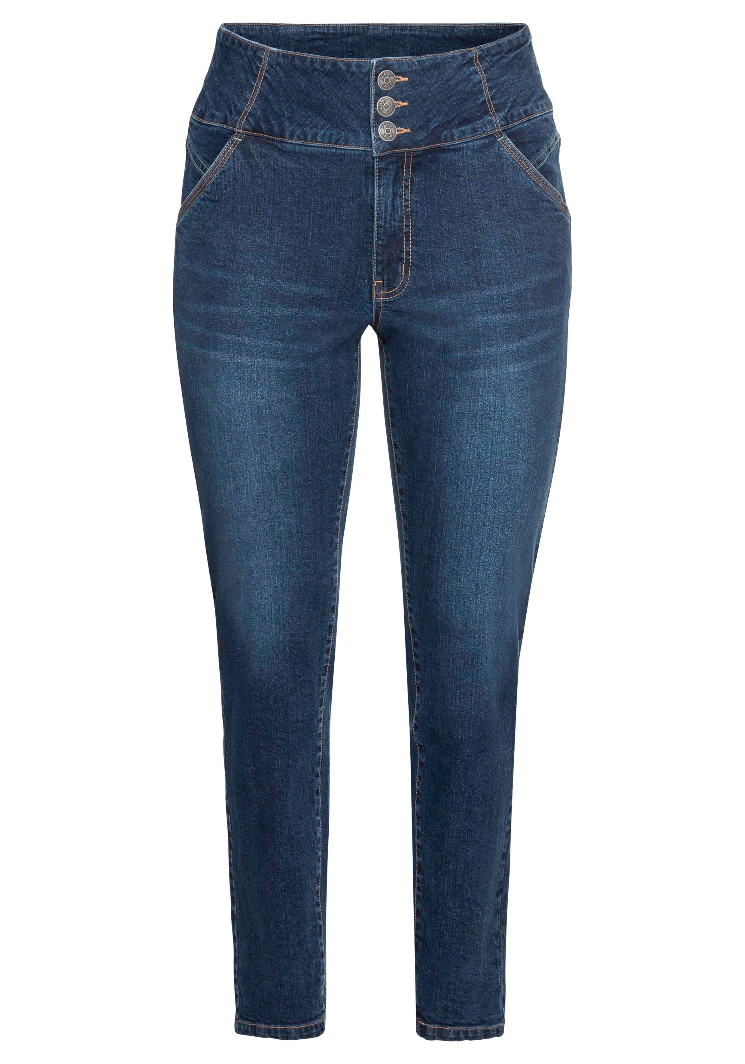 Slim Jeans in Curvy-Schnitt | ANNE, sheego dark - Denim High-Waist-Bund mit blue