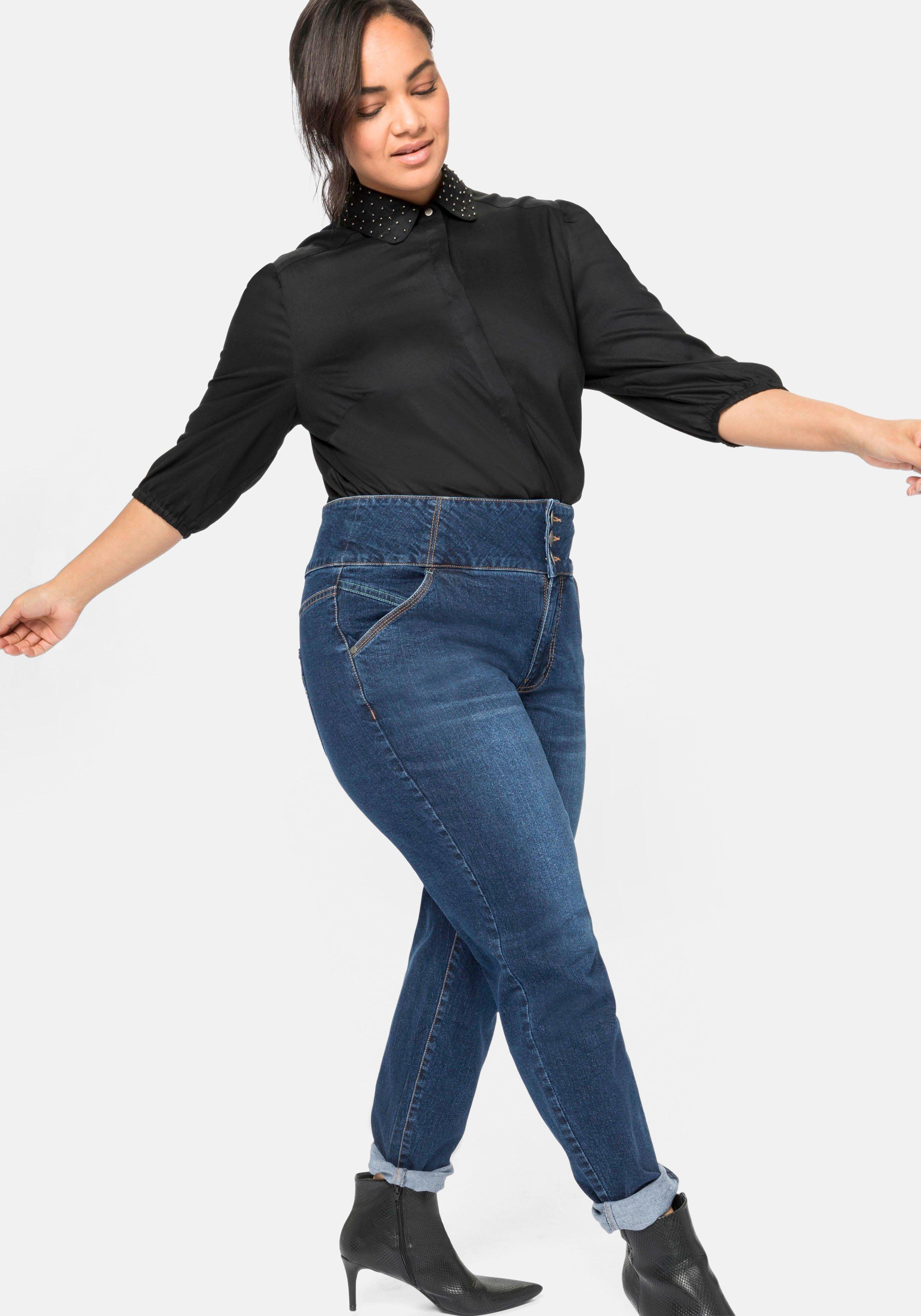 Slim Jeans in Curvy-Schnitt | ANNE, - mit dark Denim blue High-Waist-Bund sheego