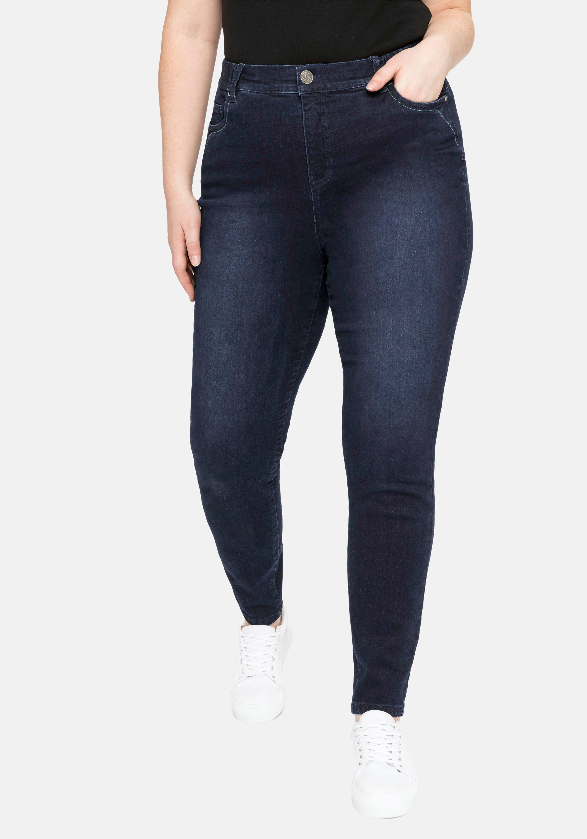 sheego Skinny Jeans mit Gummibund und Push-up-Effekt - blue black Denim sheego