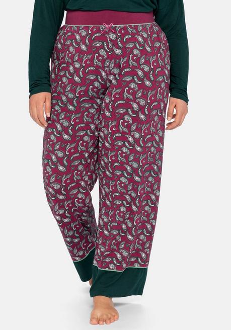 Schlafanzughose mit Paisleyprint und Kontrastsaum - beere bedruckt - 40