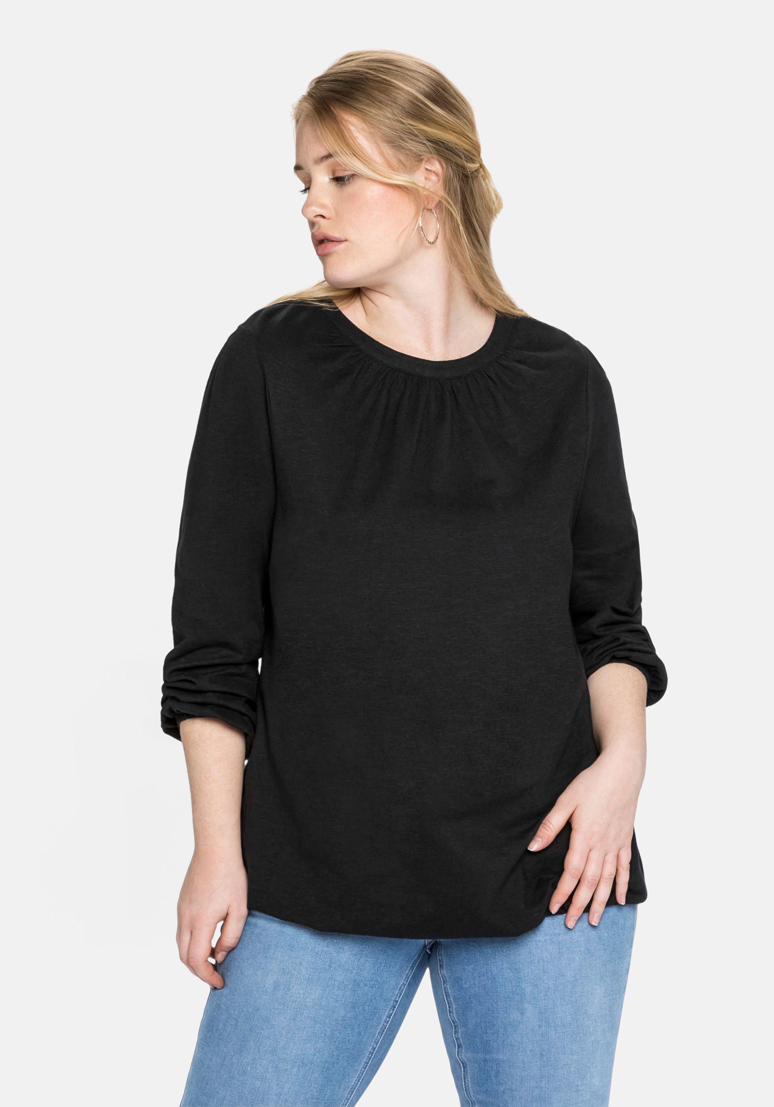 Langarmshirt mit Gummizugbund | Ärmel schwarz sheego Saum - an und