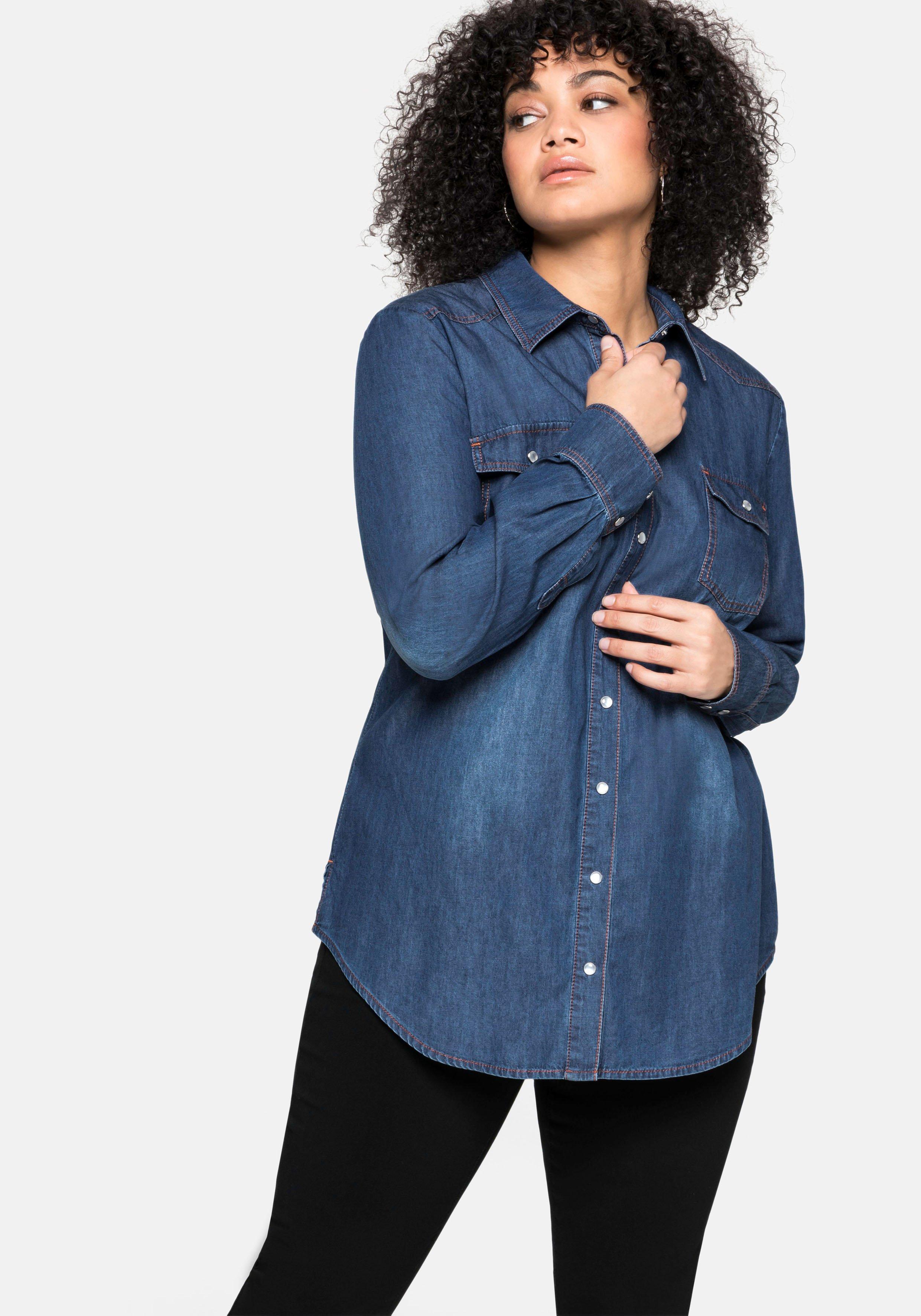 sheego - jeansblau-weiß mit Streifen | Rundhalsausschnitt und T-Shirt