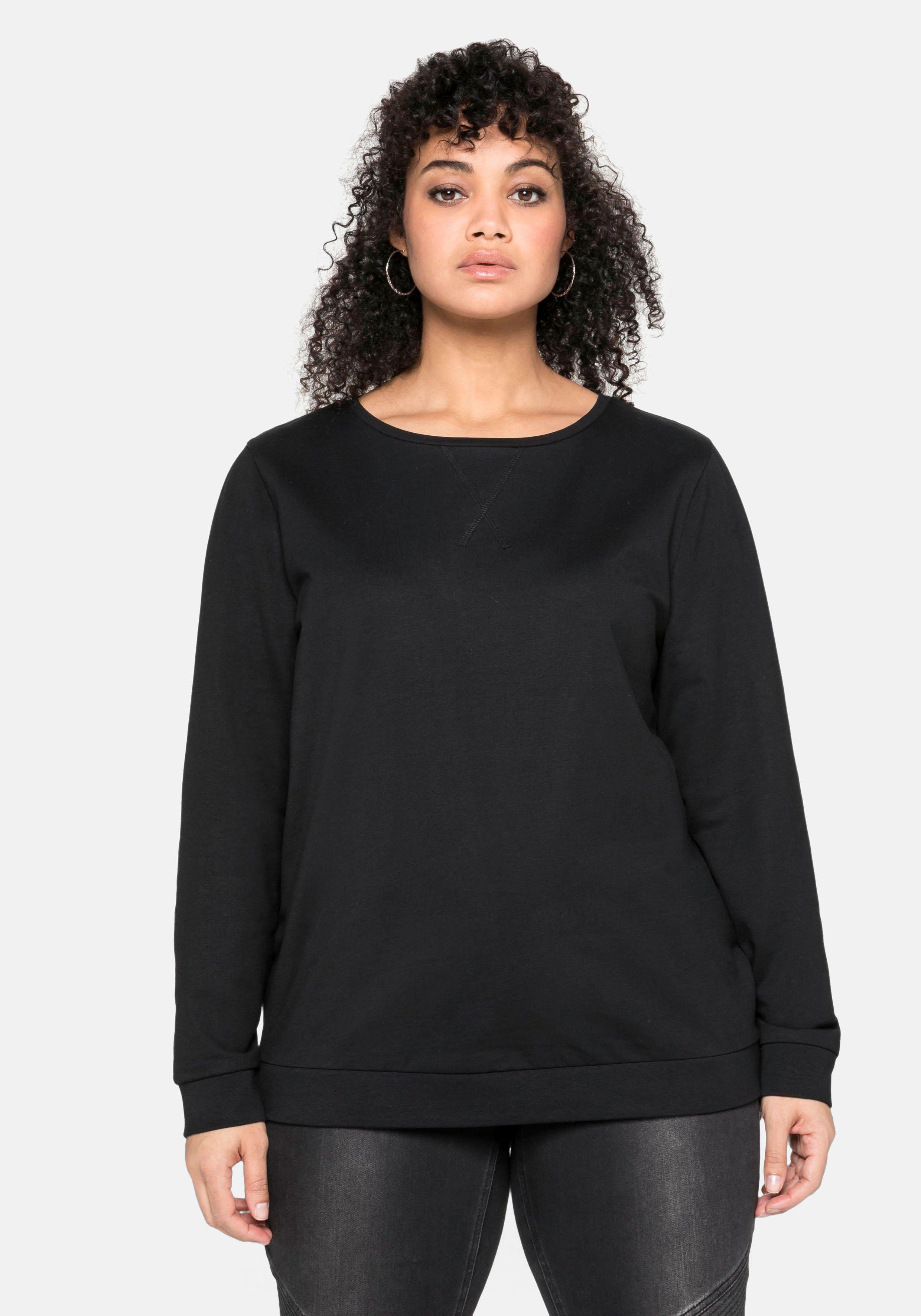 sheego Sweatshirt mit seitlichen Reißverschlüssen - schwarz sheego