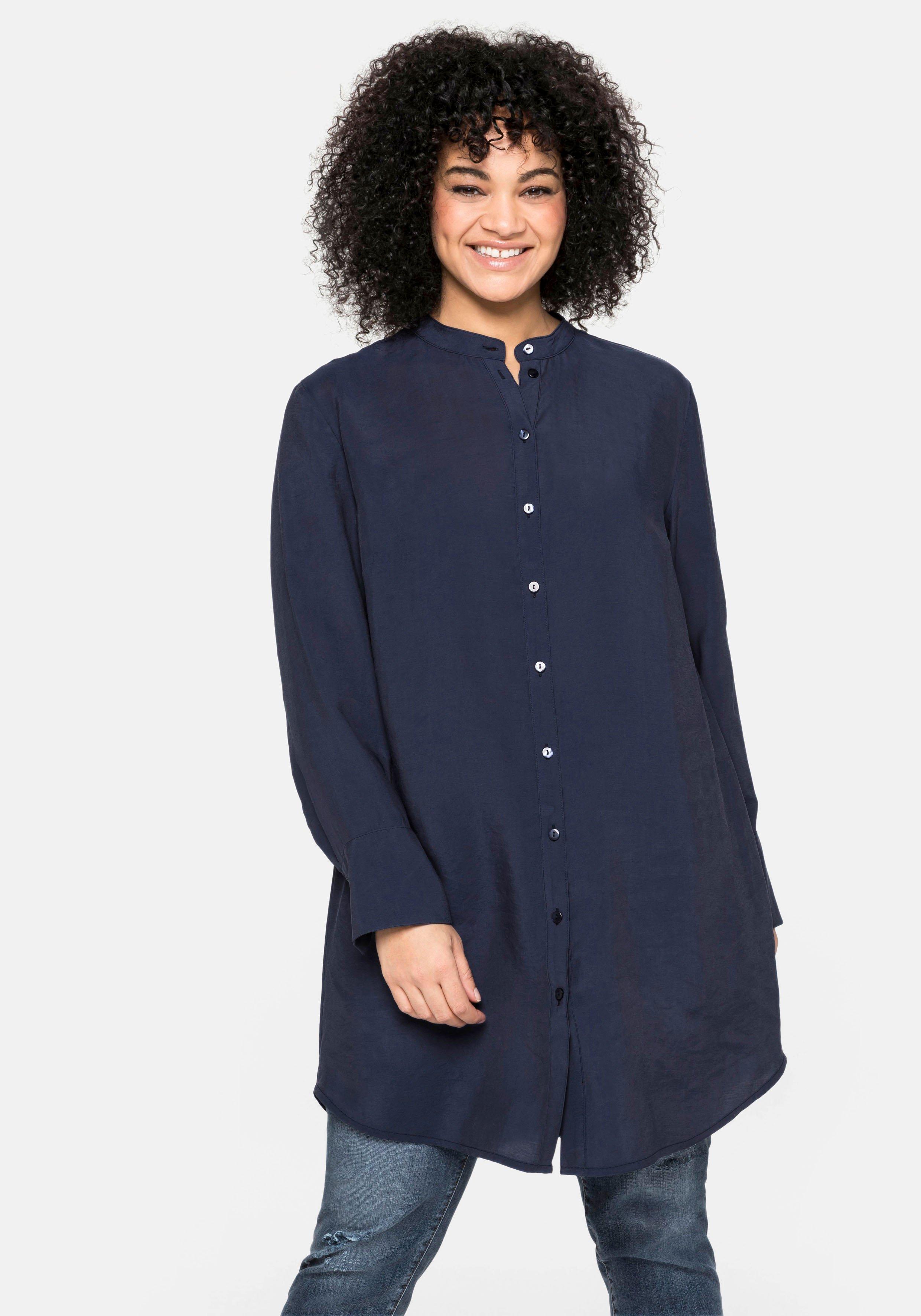 sheego Longbluse mit Stehkragen und Passe hinten - marine sheego