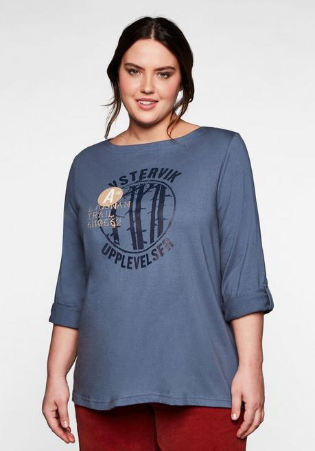 Shirt mit Frontdruck und U-Boot-Ausschnitt - stahlblau - 40/42