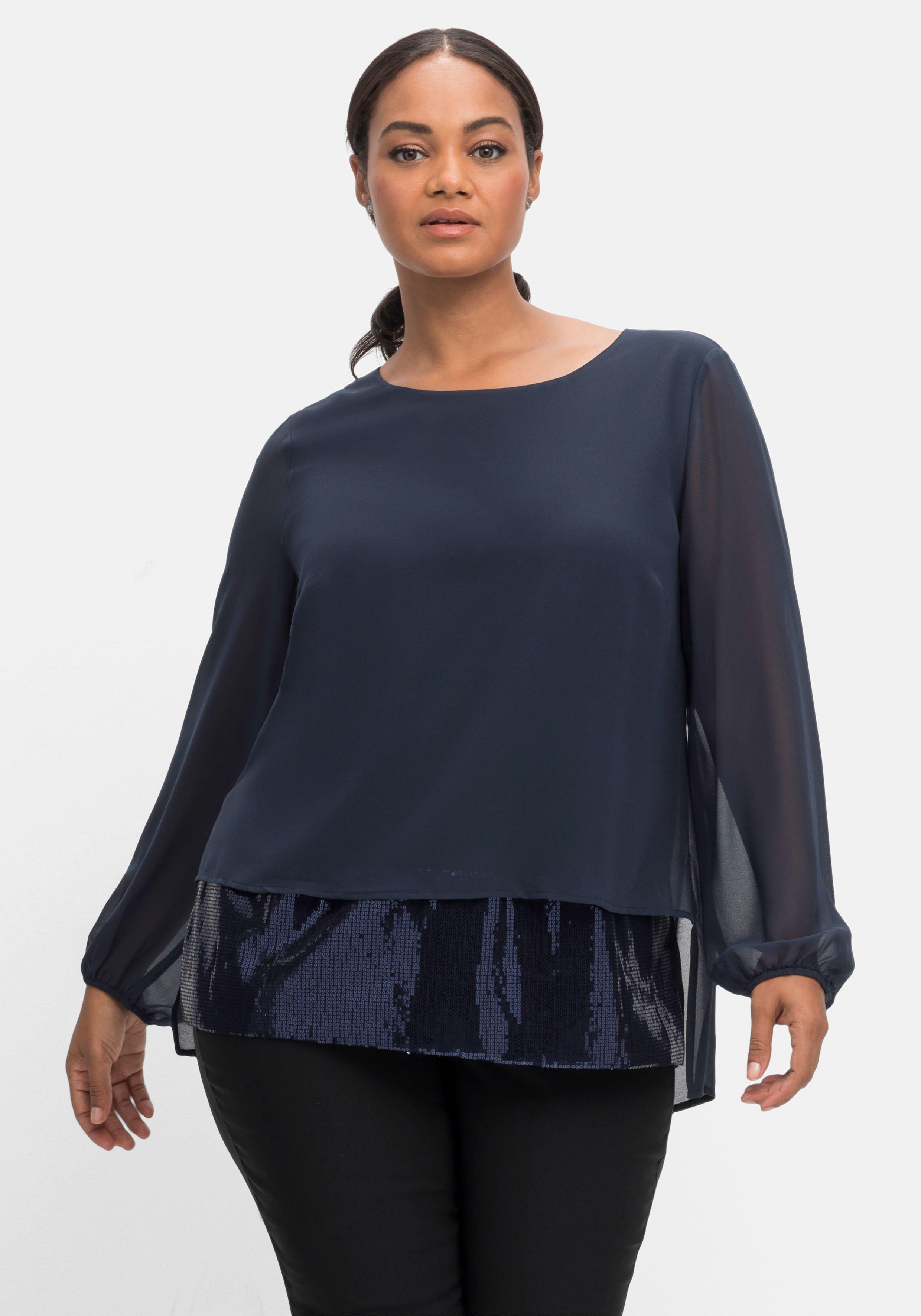 Tunika 2-in-1 Optik, Chiffon - Pailletten sheego | Saum, am aus schwarz mit