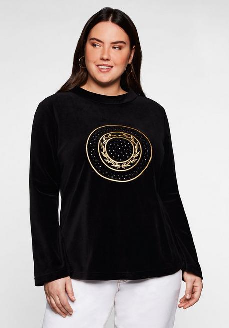 Sweatshirt in Nicki-Qualität, mit Perlenstickerei - schwarz - 40/42