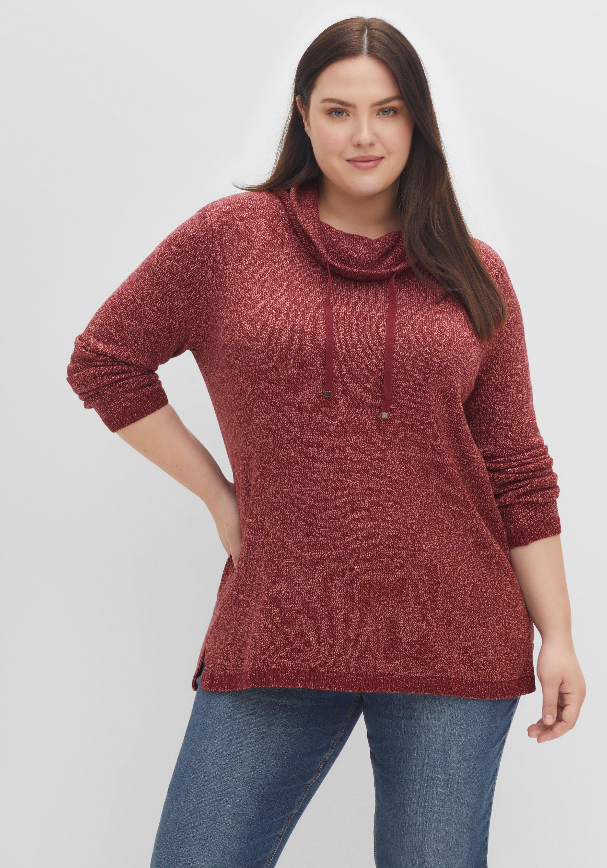 sheego Pullover mit weitem Kragen, in melierter Optik - weinrot sheego