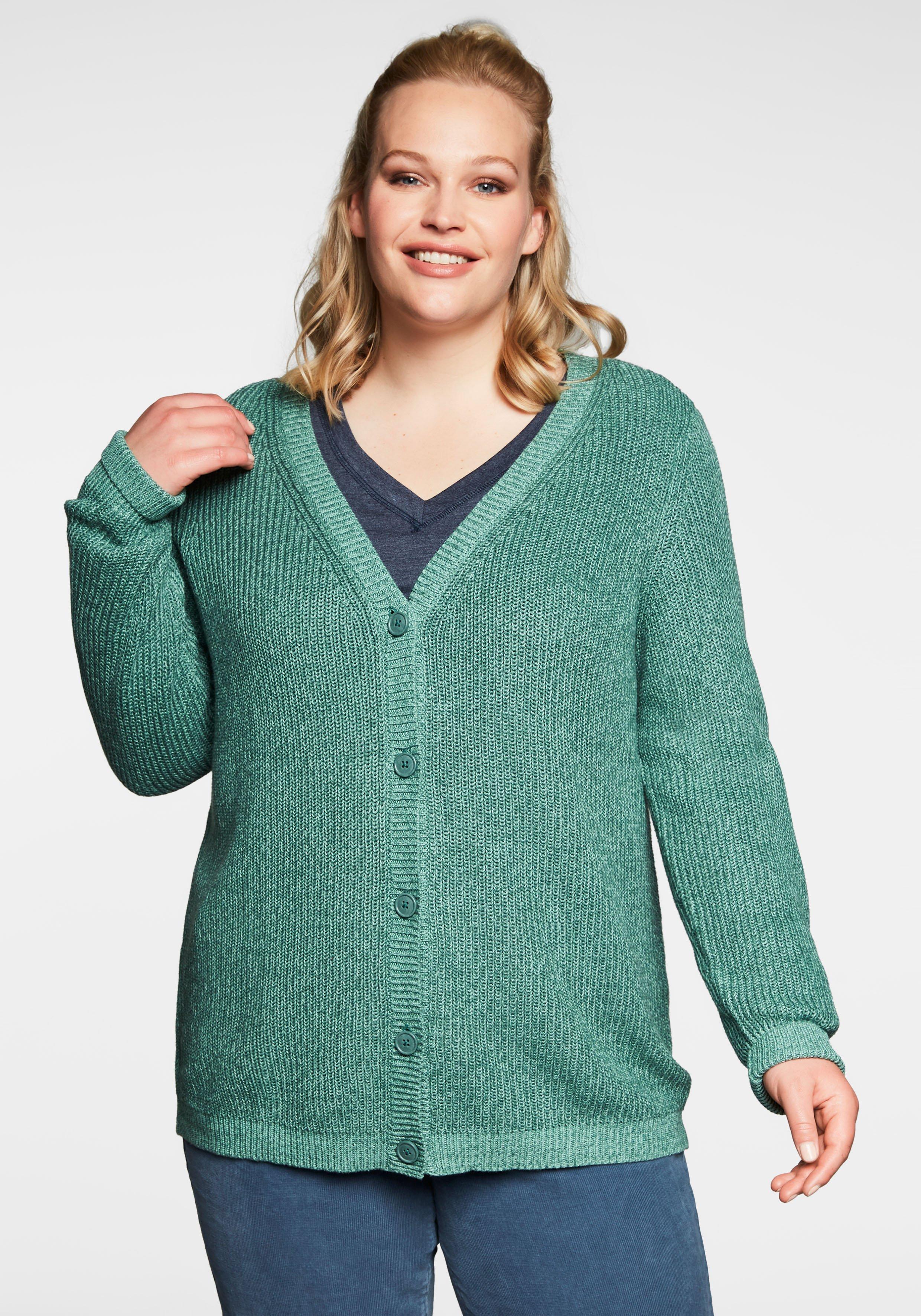 | Strickjacke Knopfleiste opalgrün sheego Melange-Optik, mit - in