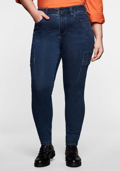 Slim Jeans im Cargo-Stil, aus Powerstretch - dark blue Denim - 40