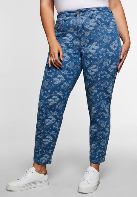 Girlfriend-Jeans mit Blätter-Jacquardmuster - blue Denim - 40
