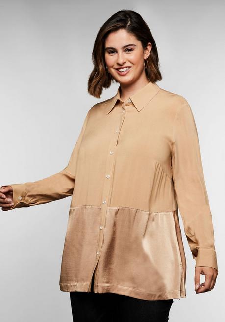 Longbluse im Materialmix, in A-Linie - cappuccino - 40
