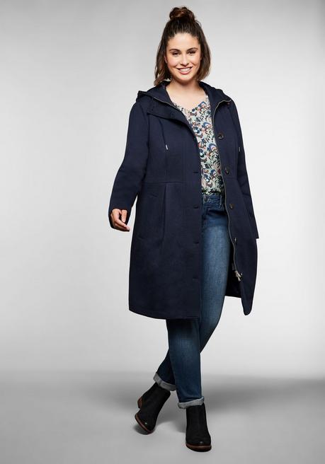 Mantel in A-Linie, mit hoher Taille und Kapuze - nachtblau - 40