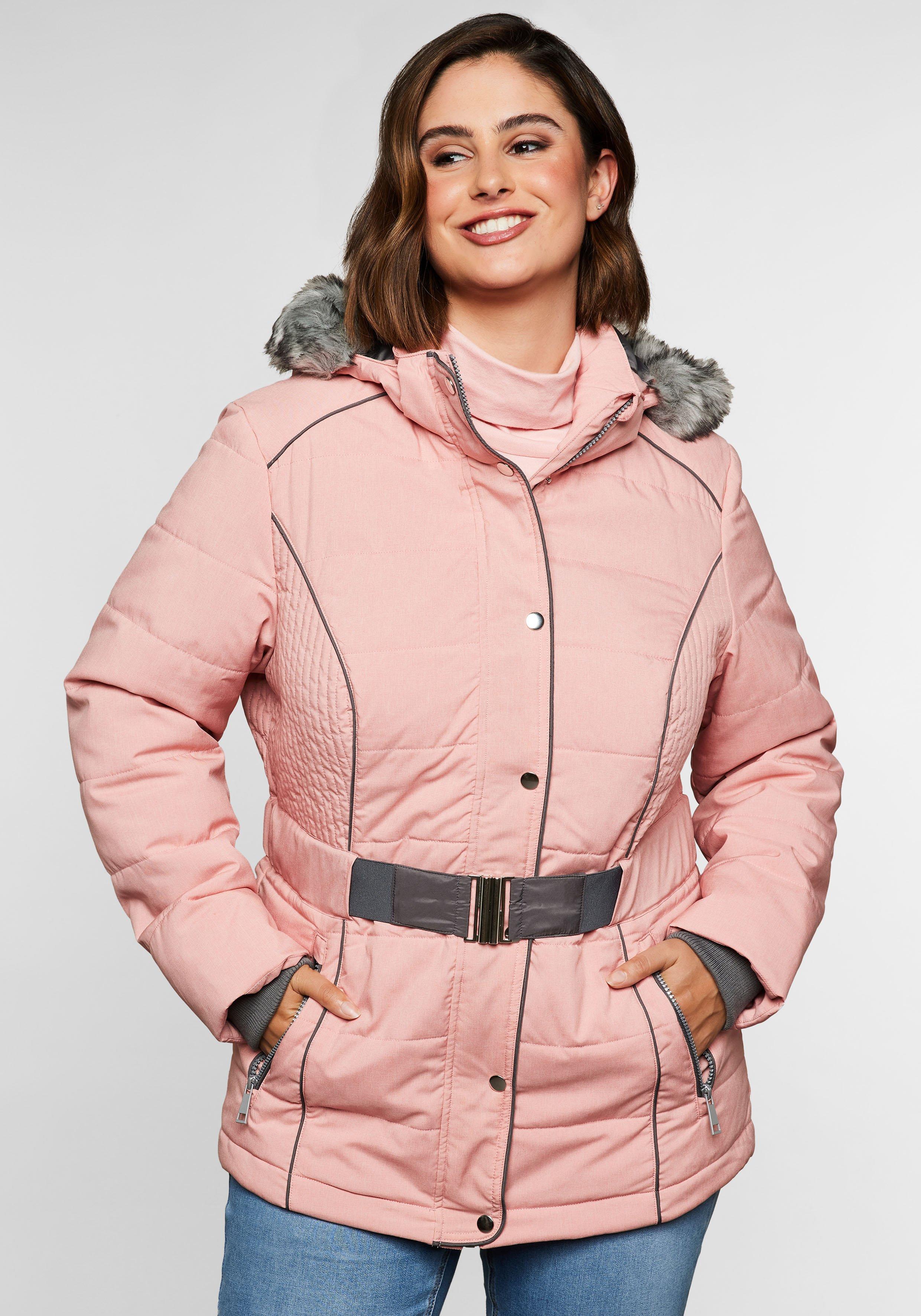 Steppjacke mit Gürtel, | - Kapuze pastellrosé Reißverschluss und sheego