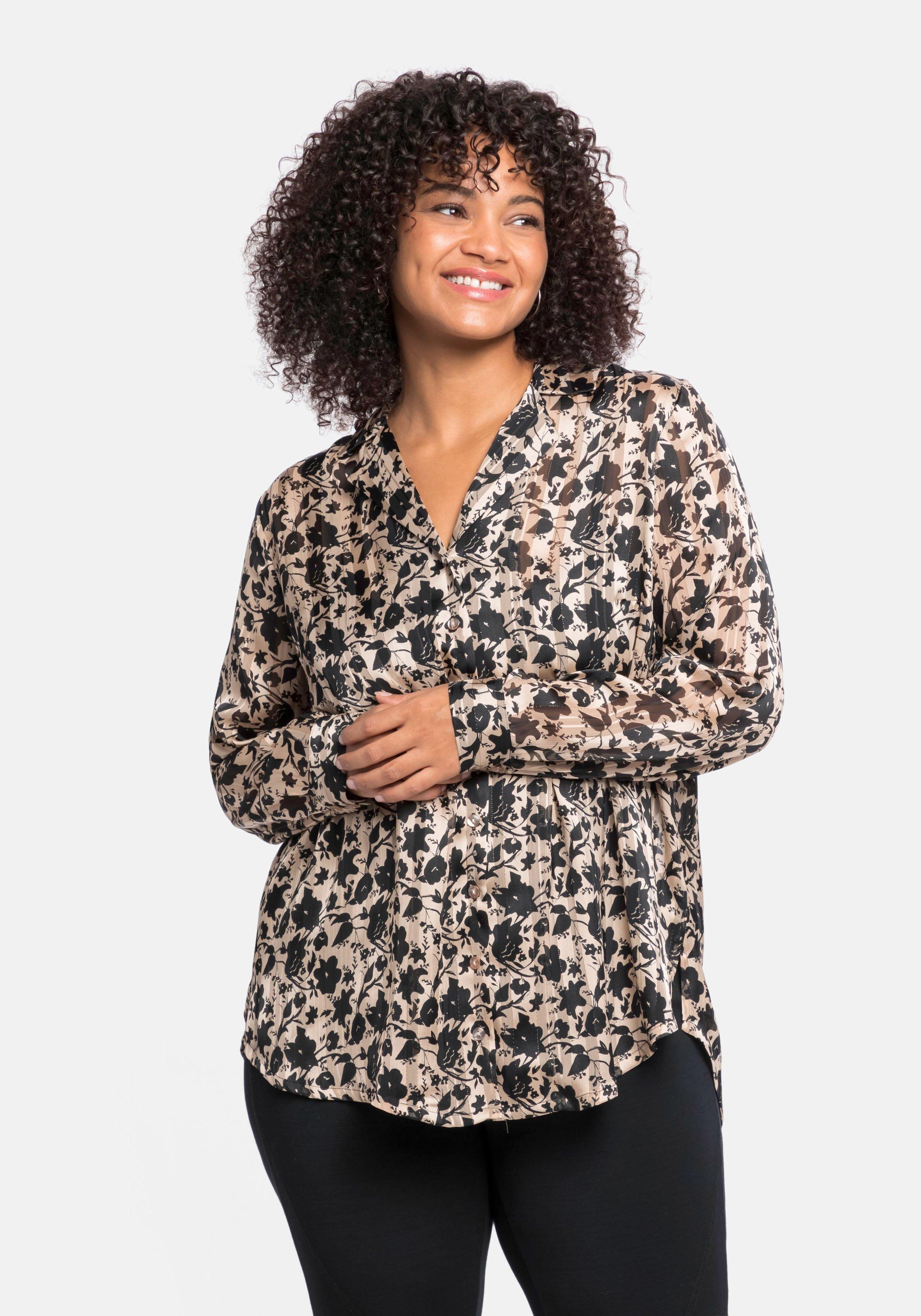 Bluse mit Alloverdruck und sheego camelfarben - | Glanzgarneffekt