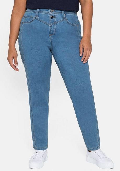 Girlfriend-Jeans mit vorverlegter Seitennaht - blue used Denim - 40