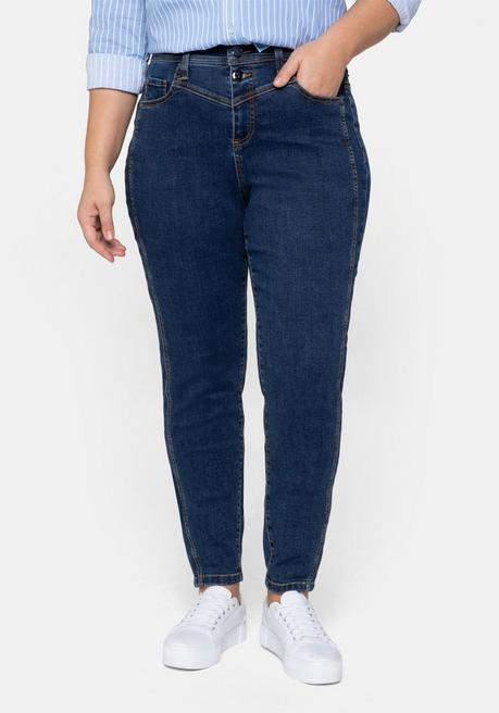 Girlfriend-Jeans mit vorverlegter Seitennaht - dark blue Denim - 40
