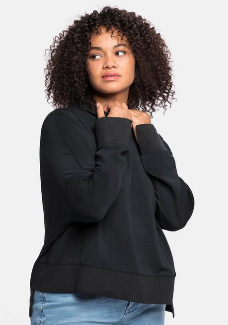 Sweatshirt mit Stehkragen, in Vokuhila-Form - schwarz - 40/42
