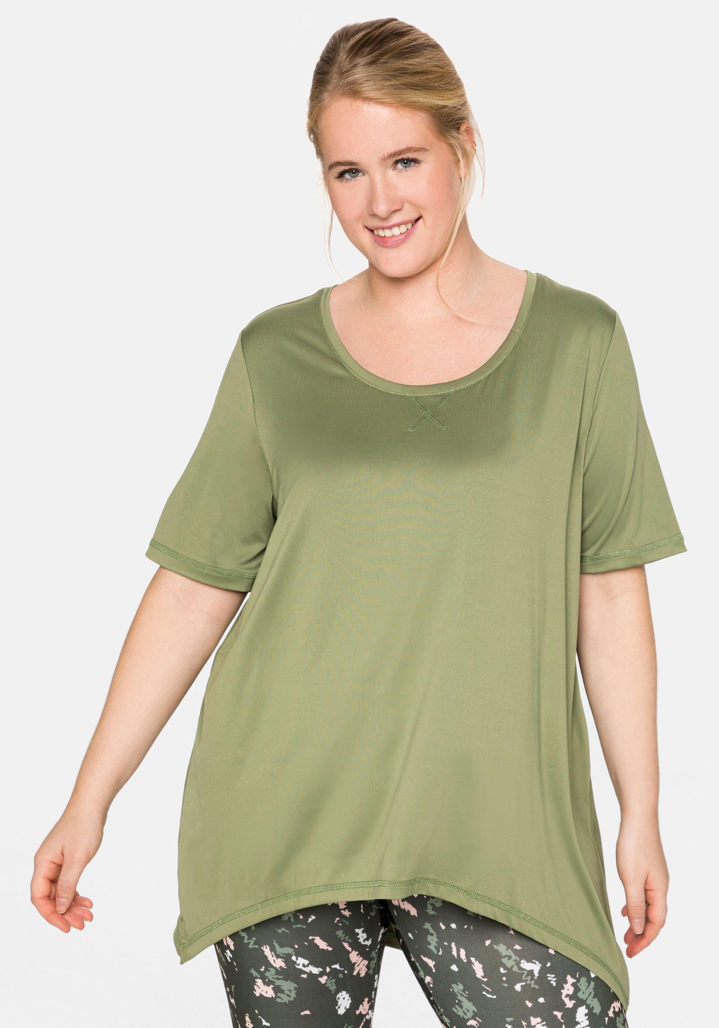 mit Funktionsshirt Saum hellkhaki - | vorn sheego gerundetem