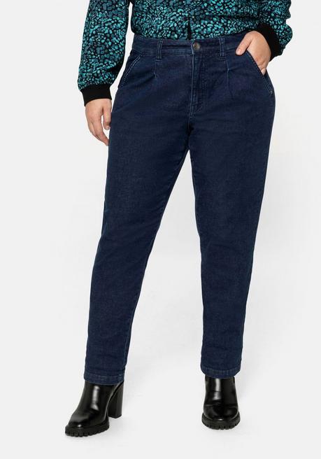 Jeans im Chinoschnitt mit Bundfalten - dark blue Denim - 40