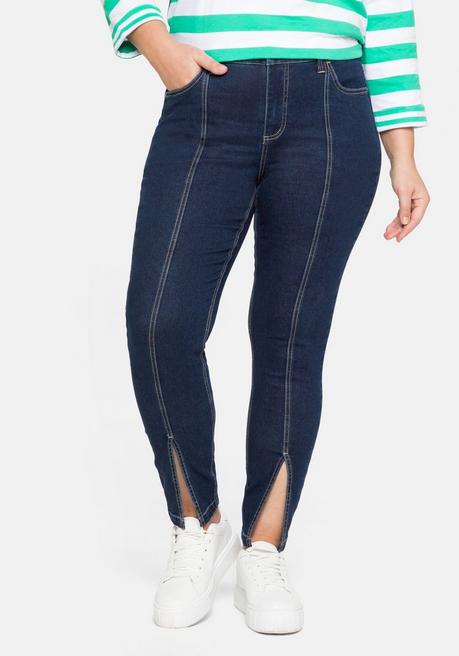 Schmale Ankle-Jeans mit Teilungsnaht vorn - blue black Denim - 40