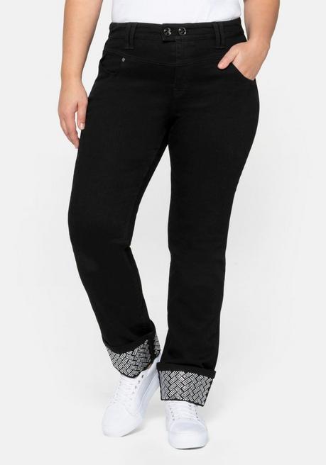 Gerade Jeans mit Glitzersteinen an Saum und Taschen - black used Denim - 40