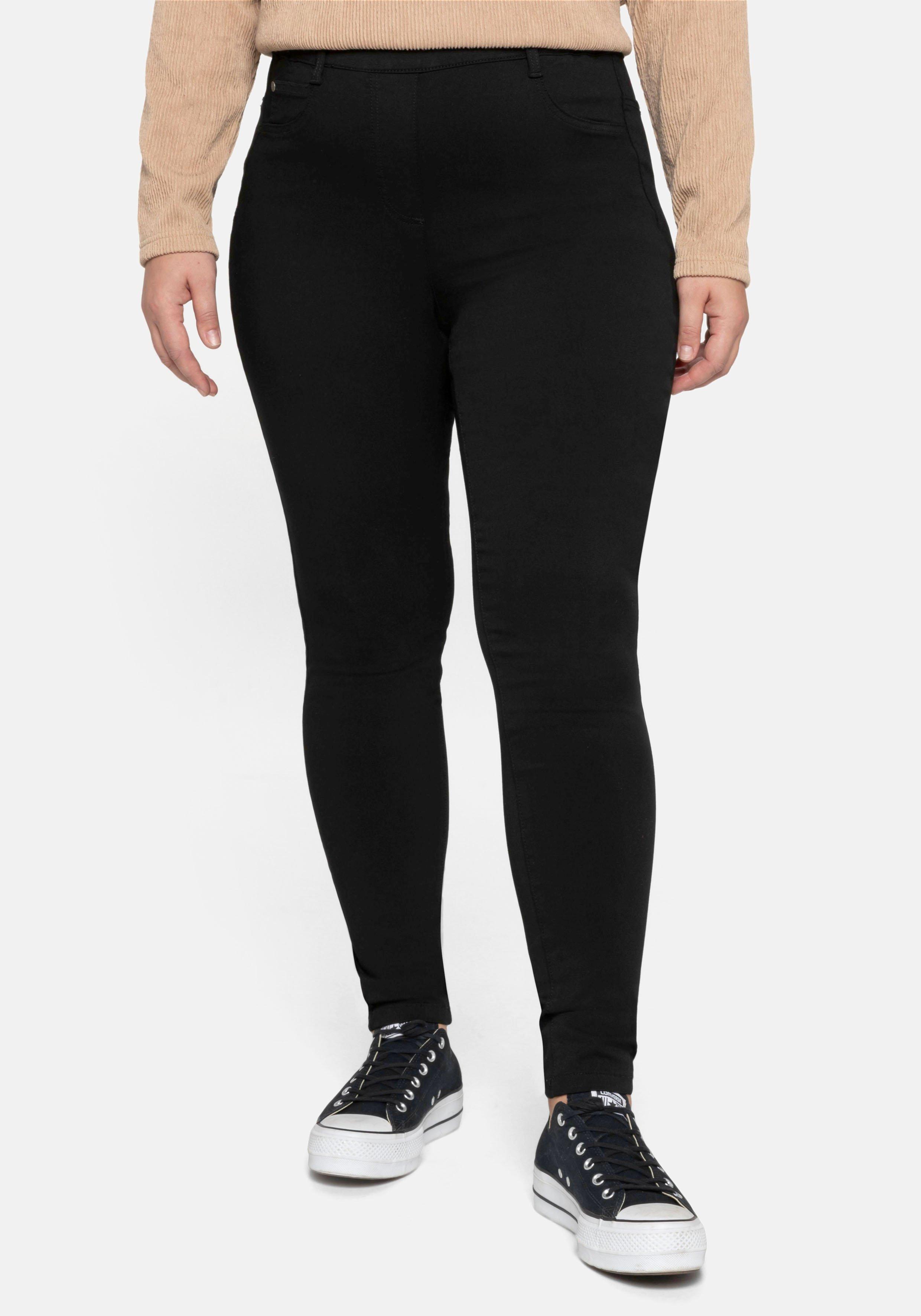 sheego Treggings mit Schlupfbund und Gürtelschlaufen - schwarz sheego