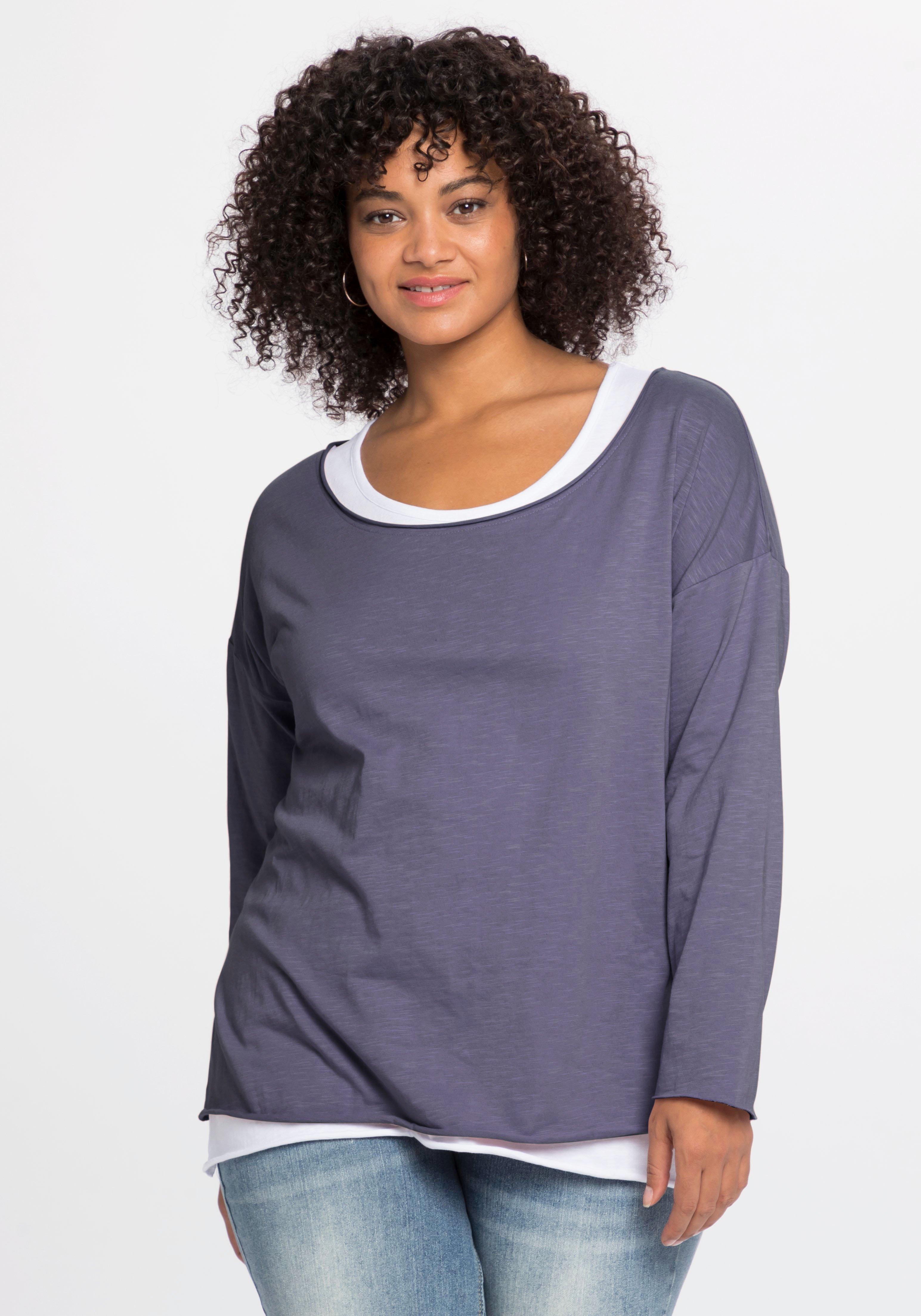 sheego by Joe Browns Langarmshirt im Layeringlook, mit Rollkanten - indigo sheego