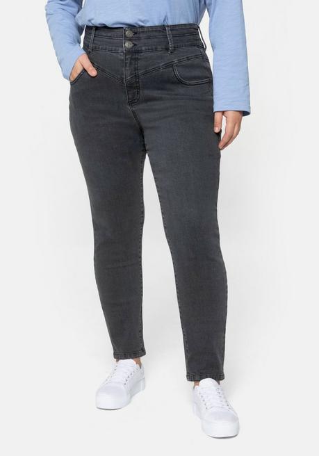 Schmale High-Waist-Jeans mit Kontrastnähten - grey Denim - 40