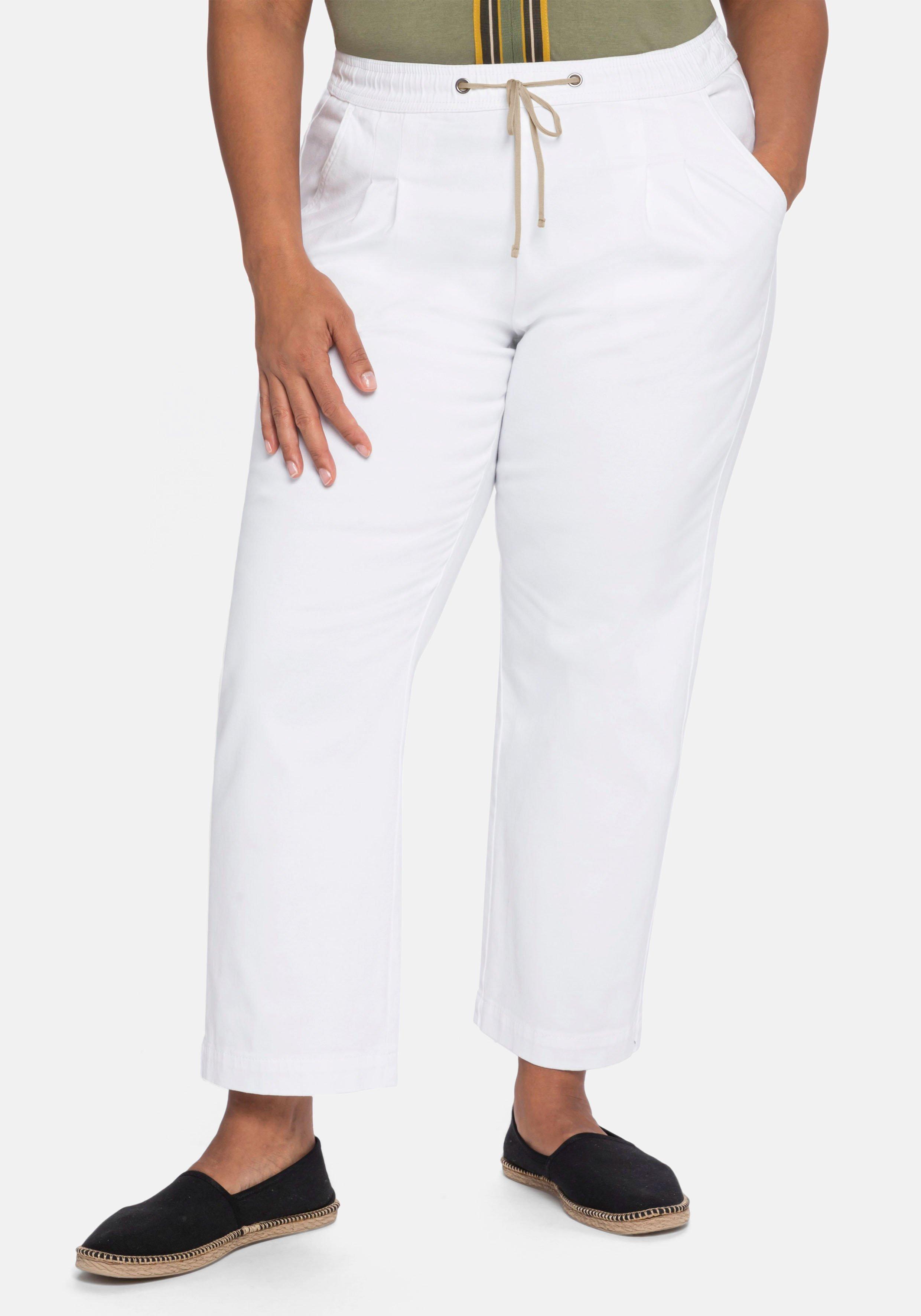 sheego Joggpants mit elastischem Bund und Bindeband - white Denim sheego