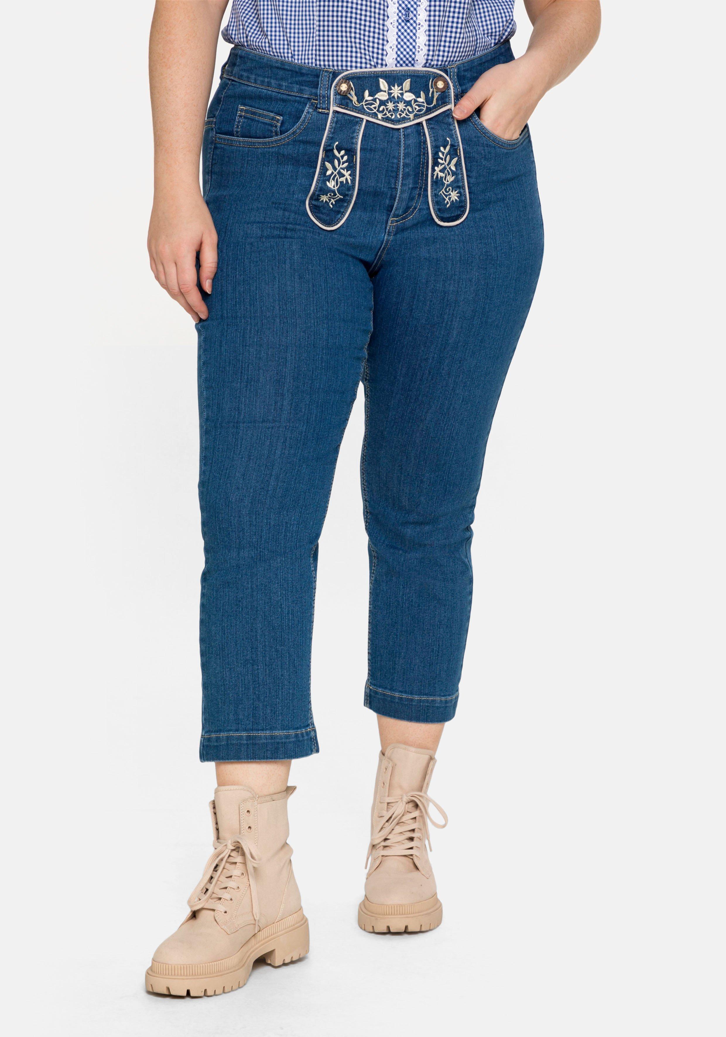 | Denim 7/8-Länge, und Latz Trachtenjeans in - mit Stickerei sheego blue