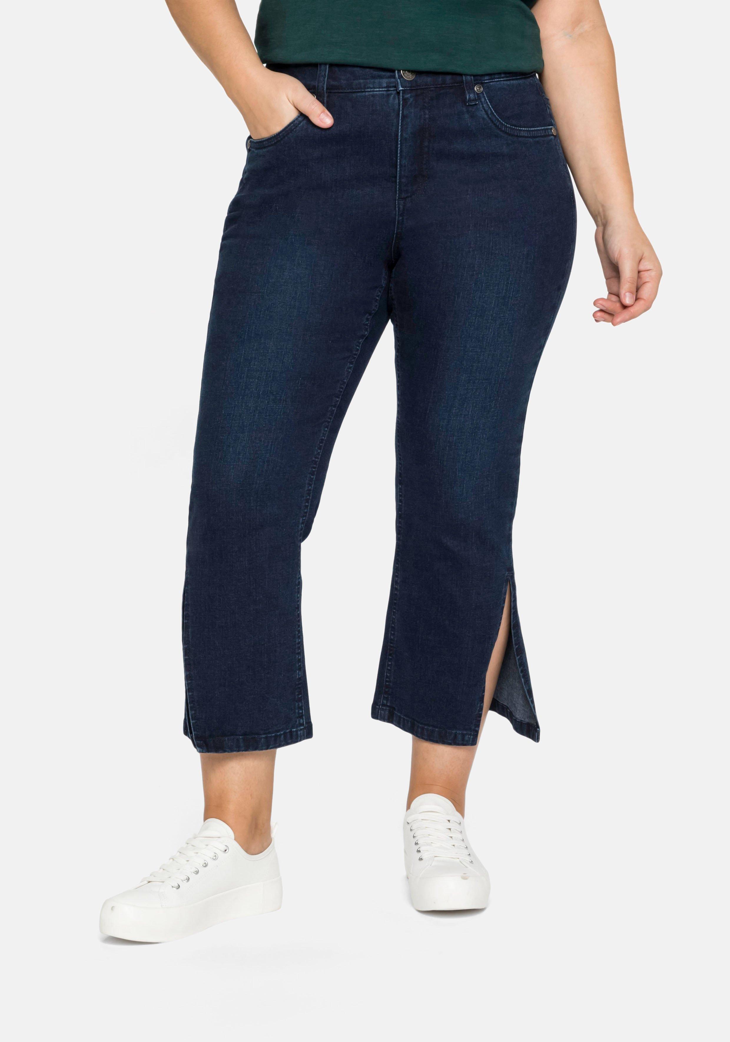 Bootcut-Jeans in 7/8-Länge mit Saum sheego geschlitztem | Denim dark hoch - blue