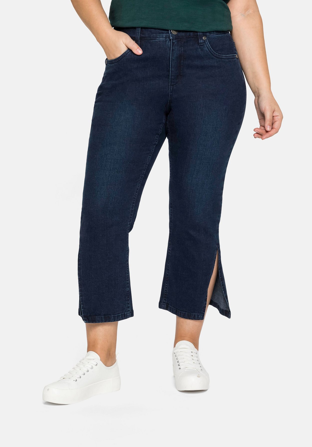 Bootcut-Jeans in 7/8-Länge mit hoch geschlitztem Saum - dark blue Denim |  sheego