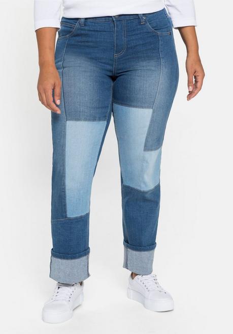 Gerade Jeans mit individuellem Patchwork-Design - blue used Denim - 40