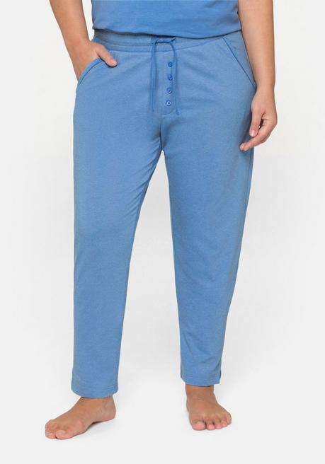 Pyjamahose mit Kontrastdetails und Zierknöpfen - jeansblau meliert - 40