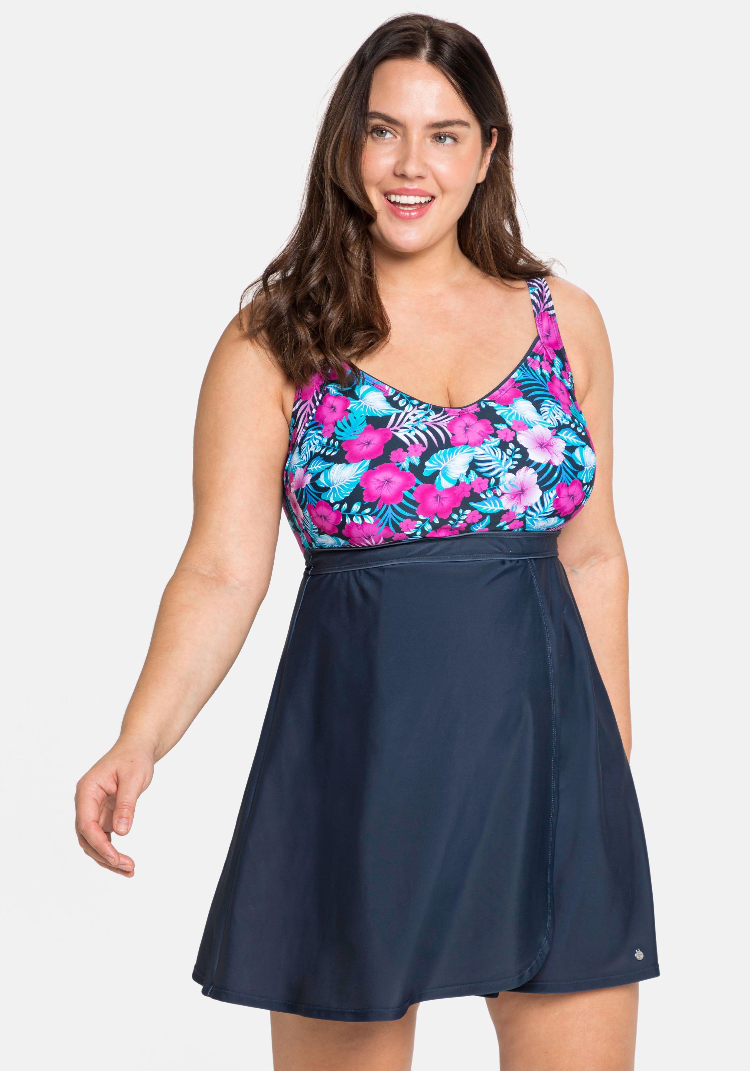 Tankini-Oberteil in ausgestellter Longform - blau-pink