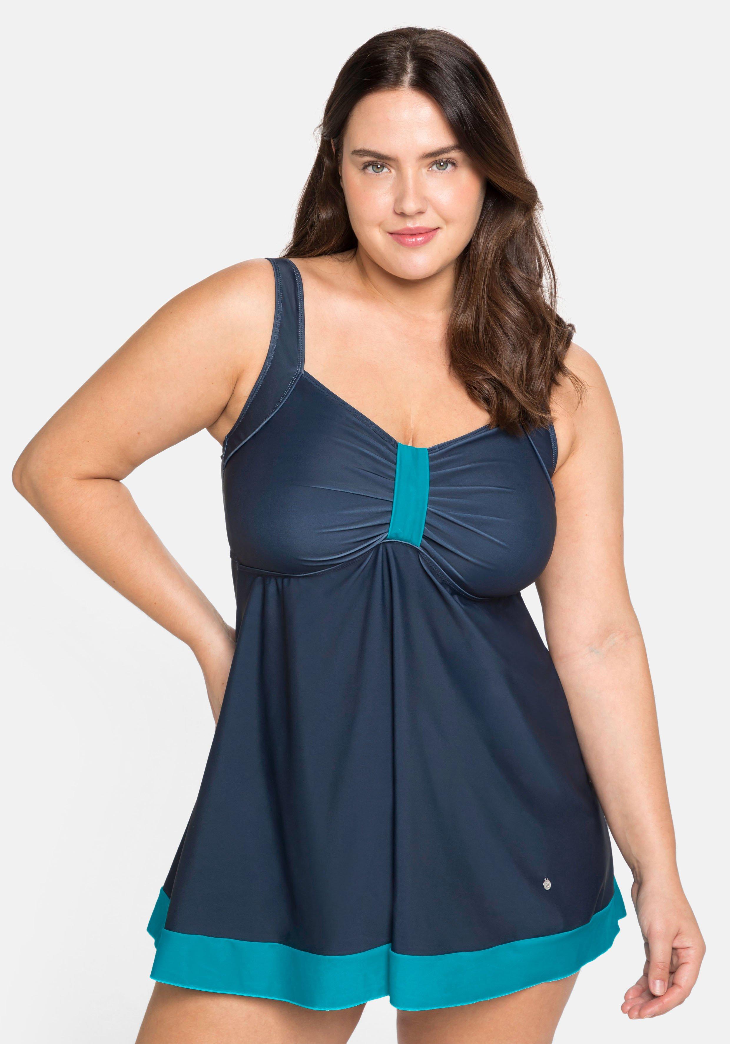 Tankini-Oberteil Longform in | sheego mit Kontrastdetails, - nachtblau