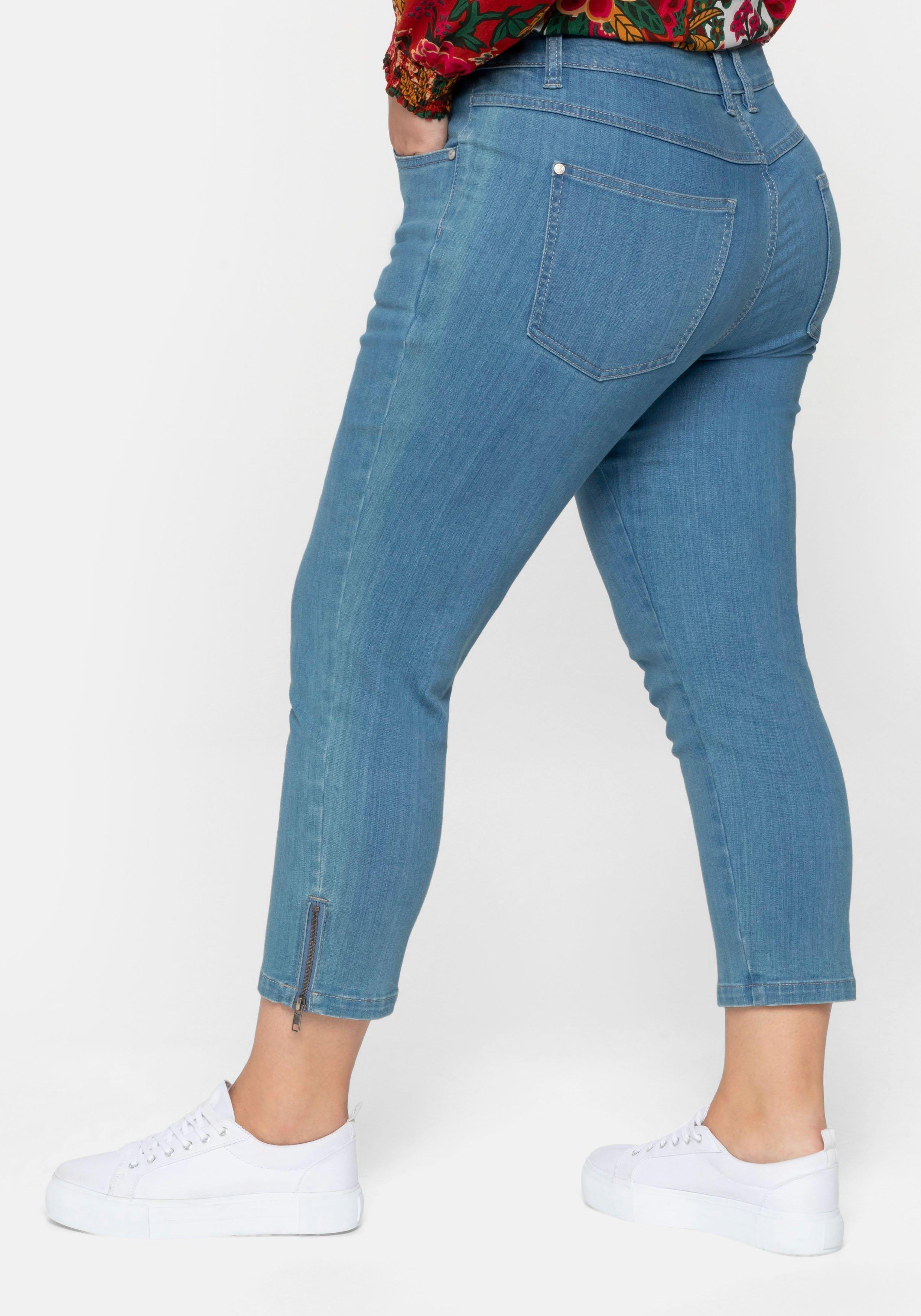 sheego by Joe Browns Schmale 7/8-Jeans mit Zipper am Saum - light blue Denim sheego