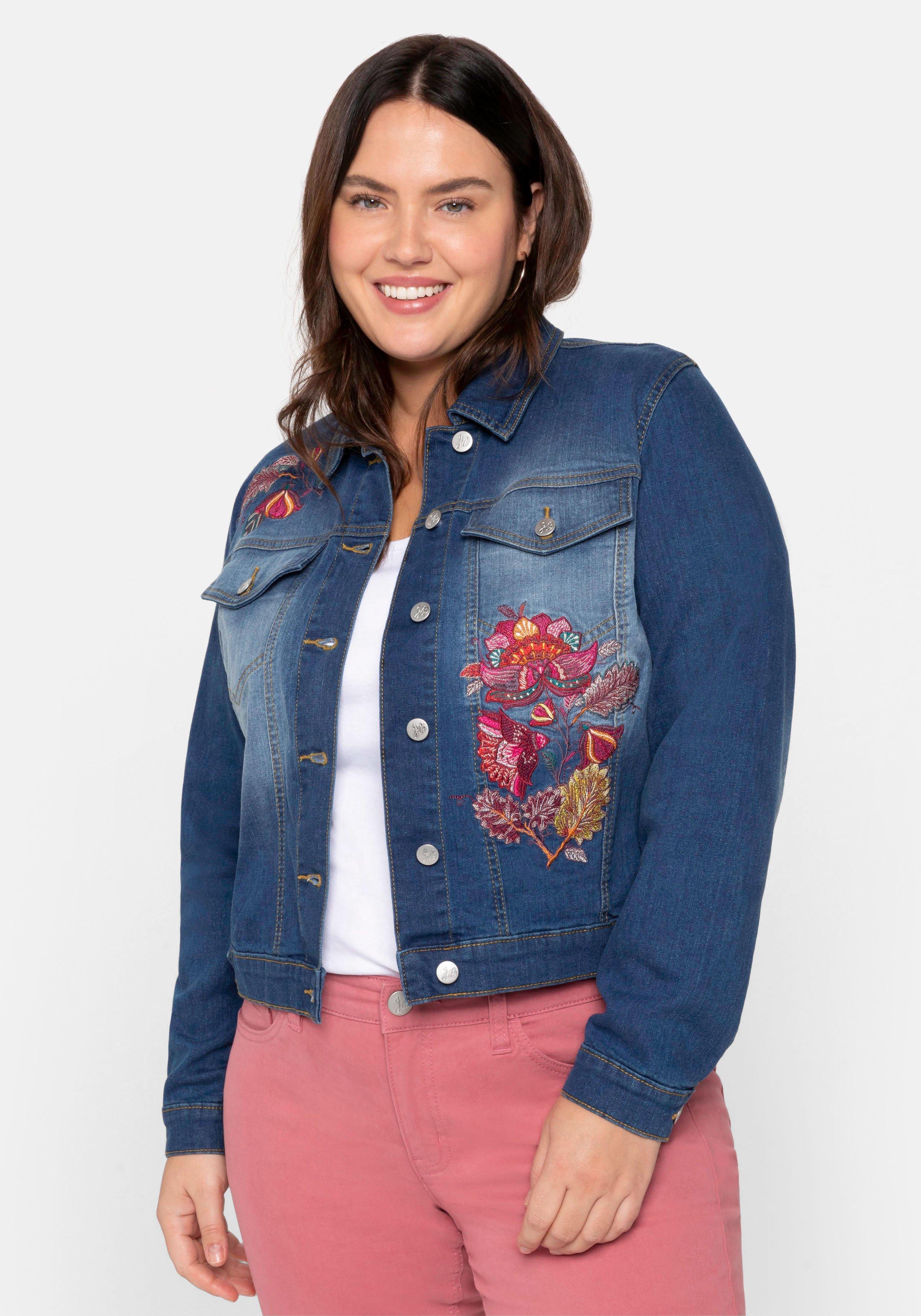 Jeansjacke mit Blumenstickerei, taillierte Form - blue Denim | sheego