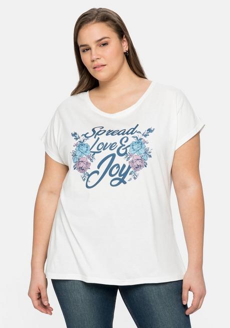 Oversize-Shirt mit Blumendruck und Statement-Print - natur - 40/42