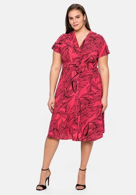 Hemdblusenkleid mit Allover-Blätterdruck - pink bedruckt - 40