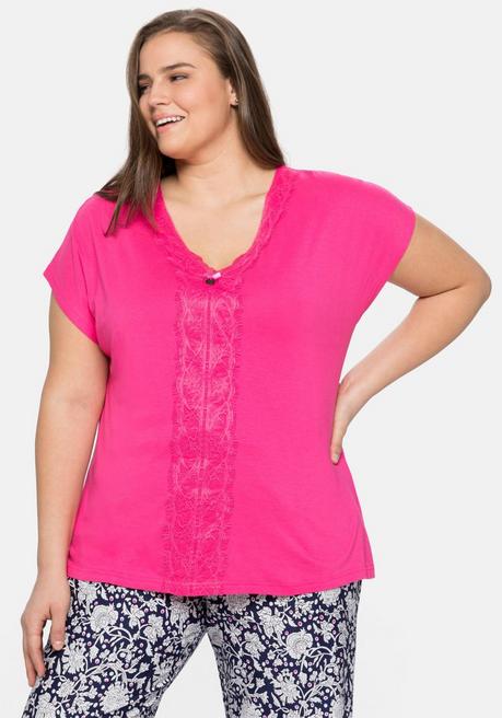 Lounge-Shirt in Oversized-Form mit femininen Details - pink - 40/42